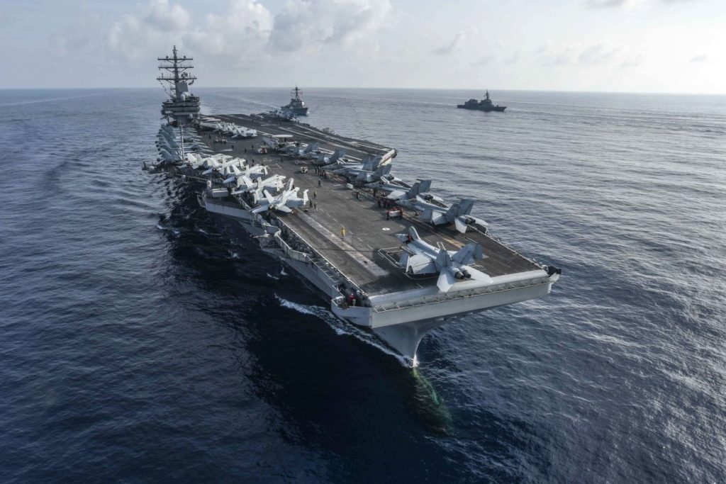 Navy aircraft carrier USS Ronald Reagan conducting an exercise in the South China Sea in August