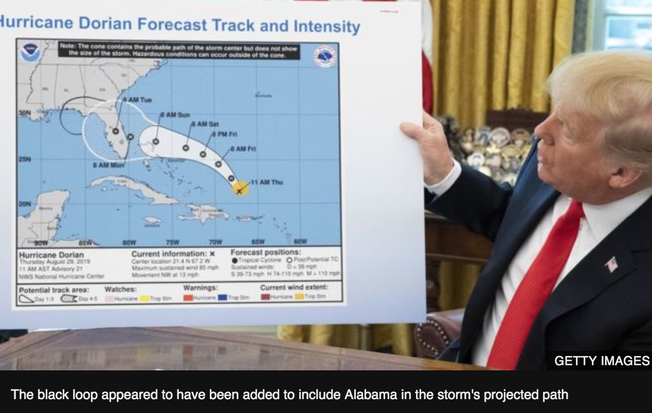 Donald Trump Doctors Hurricane Dorian Map Apparently With Marker Pen (#GotBitcoin?)
