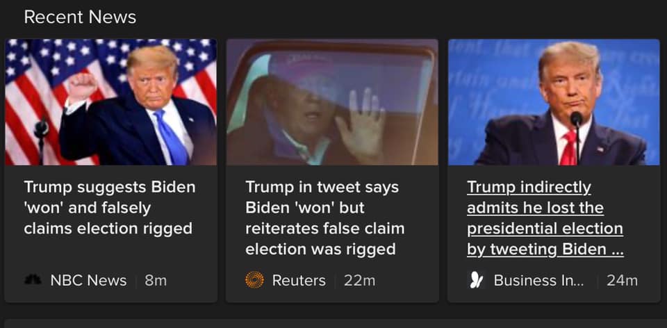 Breaking! Trump Tweets That Biden Won Election, Says Vote Was ‘Rigged’